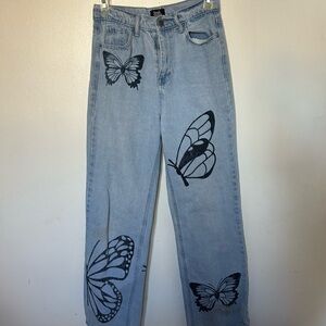 Butterfly Print Light Blue Jeans. Simple society size 1/25
